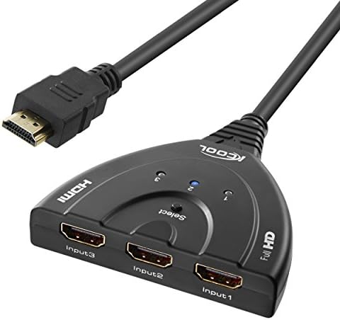 KCOOL HDMI Switch 3 Port Hub with Pigtail Cable Supports 3D, 1080P, HD Audio