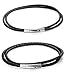 FUNRUN JEWELRY 2PCS 3-4mm Black Leather Necklaces for Men Women Rope Cord Chain Stainless Steel Clasp 18-28 inches