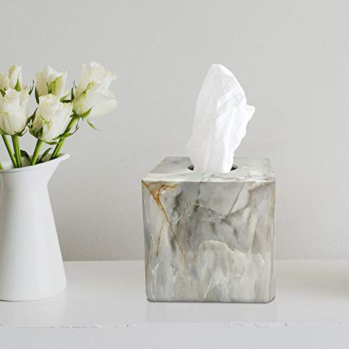 nu steel Marble nusteel Stone Hedge Resin Decorative Square Facial Tissue Box Cover Holder for Bathroom Vanity Countertops, Bedroom Dressers, Night Stands, Desks and Tables