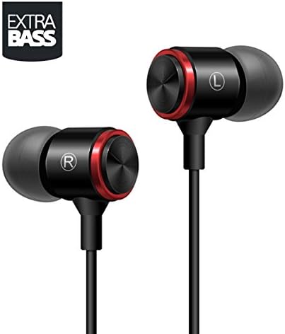 Noise Isolating Heavy Bass Headphones Earphones with Mic High Definition In Ear, Tangle free, Replaceable Earbuds for iPhone, iPod, iPad, MP3 Players, Samsung, LG (Black)