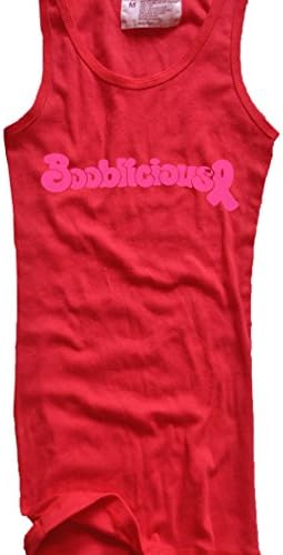 New Womens Frosty Tees Booblicious Breast Cancer Ribbed Tank Top Red L