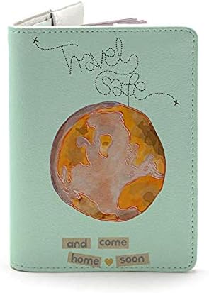 Leather Passport Cover - Passport Holder Case for Men & Women - Wanderlust Collection - Travel Gift (Travel Safe - Light Blue)