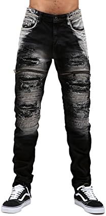 URBANMANIA HIPSTER HIP HOP MOTO PANTS REVERSE ZIPPER&amp; PU BACKING (44X32, BLACK)