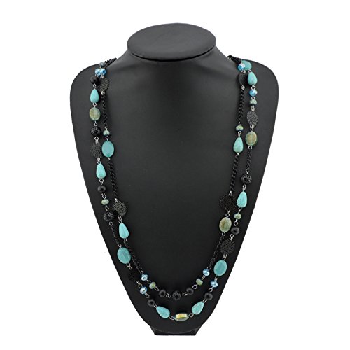 UPC 615855317632, BOCAR 14K Gold Plated Link Chain 2 Layer Crystal Wood Acrylic Women Party Long Necklace Gift (NK-10084-blue green)