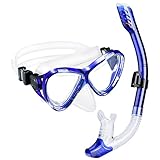 OMORC Adults Diving Snorkel Set Tempered Glass Diving Mask and Dry Top, Anti-Fog Panoramic Scuba Mask, Snorkel with Food Grade Silicone Mouthpiece Perfect for Diving