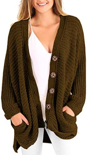 YONYWA Plus Size Womens Cardigans Boyfriend Long Cable Knit Button Cardigan Sweaters with Pockets