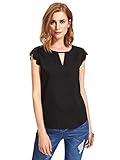 MakeMeChic Women's Casual Plain Scallop Cutout Cap Sleeve Blouse Top Black M