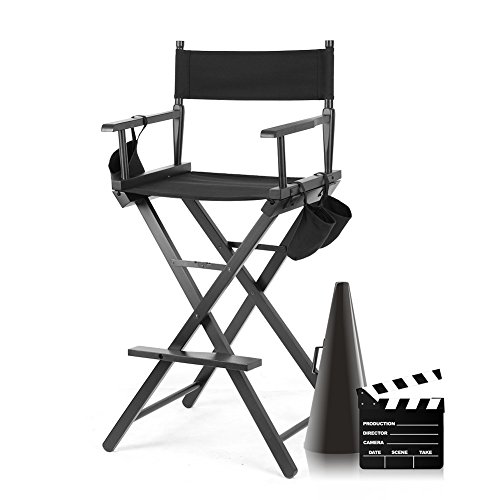 Sedia-da-Regista-Pieghevole-Makeup-Artist-Wood-Chair-Salon-Make-Up-con-Borse-Laterali-Nero