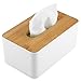 Yosooo Bamboo Tissue Box Modern Look Rectangular Paper Holder Boxes for Bathroom Dining Table Bedroom Storage Organizer(Rectangle), 21cm x 13cm x 9.8cm
