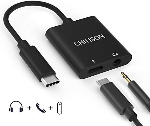 USB C to 3.5mm Audio Adapter, Chlison 2 in 1 USB Type C to 3.5mm Stereo Earphone Converter Dongle and Charging Adapter for Pixel 3 / 3XL /Pixel 2/2 XL, HTC U11 and More Type C Devices