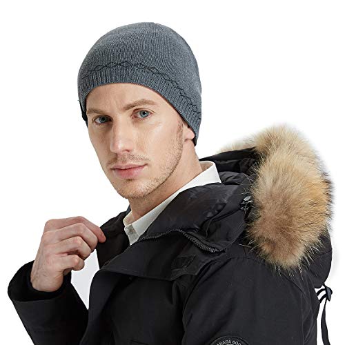 Bodvera Mens Winter Warm Knit Beanie Hats Tactical Fleece Plain Toboggan Ski Skull Cap,(Grey)