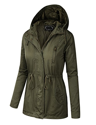 B.I.L.Y BILY Women Junior Fit Military Anorak Safari Hoodie Jacket Olive Large