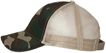 Cotton Twill Trucker Cap With Mesh Back and A Sleek Trim on front of the Bill - Unisex - Camo/Tan