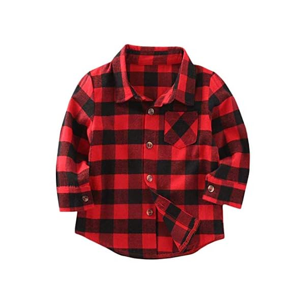Kids Little Boys Girls Baby Long Sleeve Button Down Red Plaid Flannel Shirt Plaid Girl Boy 1T-6T