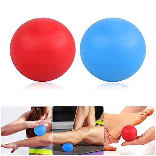 WOVTE 2 Pack Massage Lacrosse Balls for Sore Muscles, Shoulders, Neck, Back, Foot, Body, Deep Tissue, Myofascial Release, Trigger Point Therapy, Muscle Knots and Yoga Therapy (Blue Red)