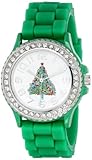 Geneva Women's 5573_xmasgreentree Holiday Boyfriend White Dial with Christmas Tree and Crystals Watch