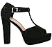 Top Moda Table-1 Women's peep toe platform chunky heel buckle T-strap nubuck pumps
