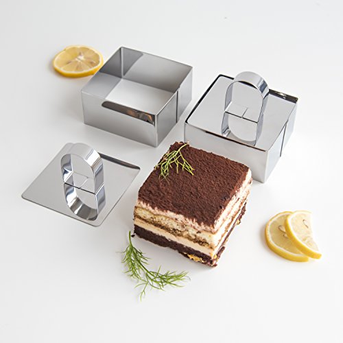 Uncle Jack Square Food Forms Presentation Cooking Molds with Press, Biscuit Dough Cutters, Stainless Steel(set of 2)