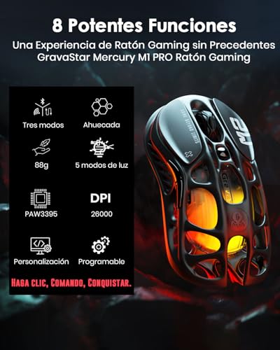 GravaStar Mercury M2 Gaming Mouse - MMO Computer Gaming Mouse with 26,000 dpi Optical Sensor - Lightweight 78g Hollow Design - 5 Programmable Buttons - 5 RGB Modes - Stealth Black