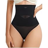 Lyeacs Women's Mesh Thong Shapewear High Waisted Tummy Control - Breathable Seamless Body Shaper Panties Girdle Underwear