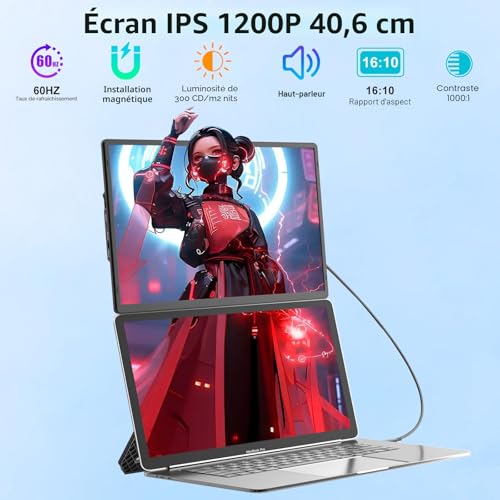 Portable Monitor, Upgraded 16" FHD 1200P Laptop Screen Extender, Adjustable Up and Down and 360°, Travel Monitor for Laptop, Laptop Screen for Windows/PC/Mac