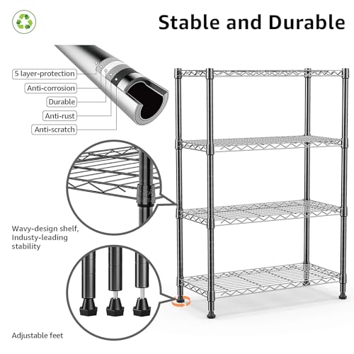 M MZG 4 Tier Heavy Duty Steel 4 Tier Storage Shelving Unit Wire Organizer for Home Kitchen Office 35x75x120.5cm