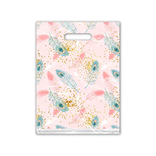 Pro Supply Global 9x12 100 Count Pink Peacock Designer Retail Boutique Merchandise Bags with Die Cut Handles Premium Printed Shopping Bags For Small Business Shop Owners