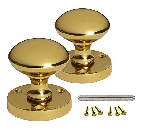 HANDLESTORE Designer Round Mortice Door Knob - Polished Brass Sprung Door Knobs Set for Internal Wooden Doors (1 Pair)