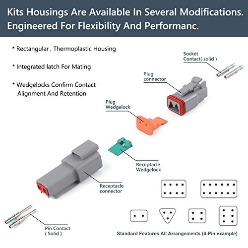 Newdeli 338 pcs Deustch Connector Kit 2 3 4 6 8 12 Pin Connectors with Deutsch Crimping Tool and DT Connector Removal Tool Size 16 Solid Terminal Contacts(14-20AWG)