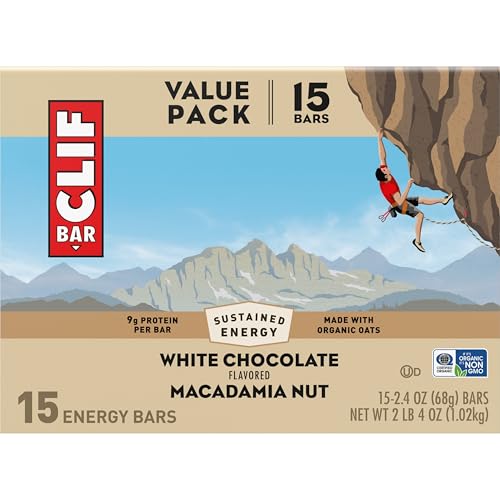 CLIF BAR – ENERGY PROTEIN BARS – WHITE CHOCOLATE MACADAMIA NUT – MADE WITH ORGANIC OATS – ENERGY BARS – NON-GMO – (15 PACK)