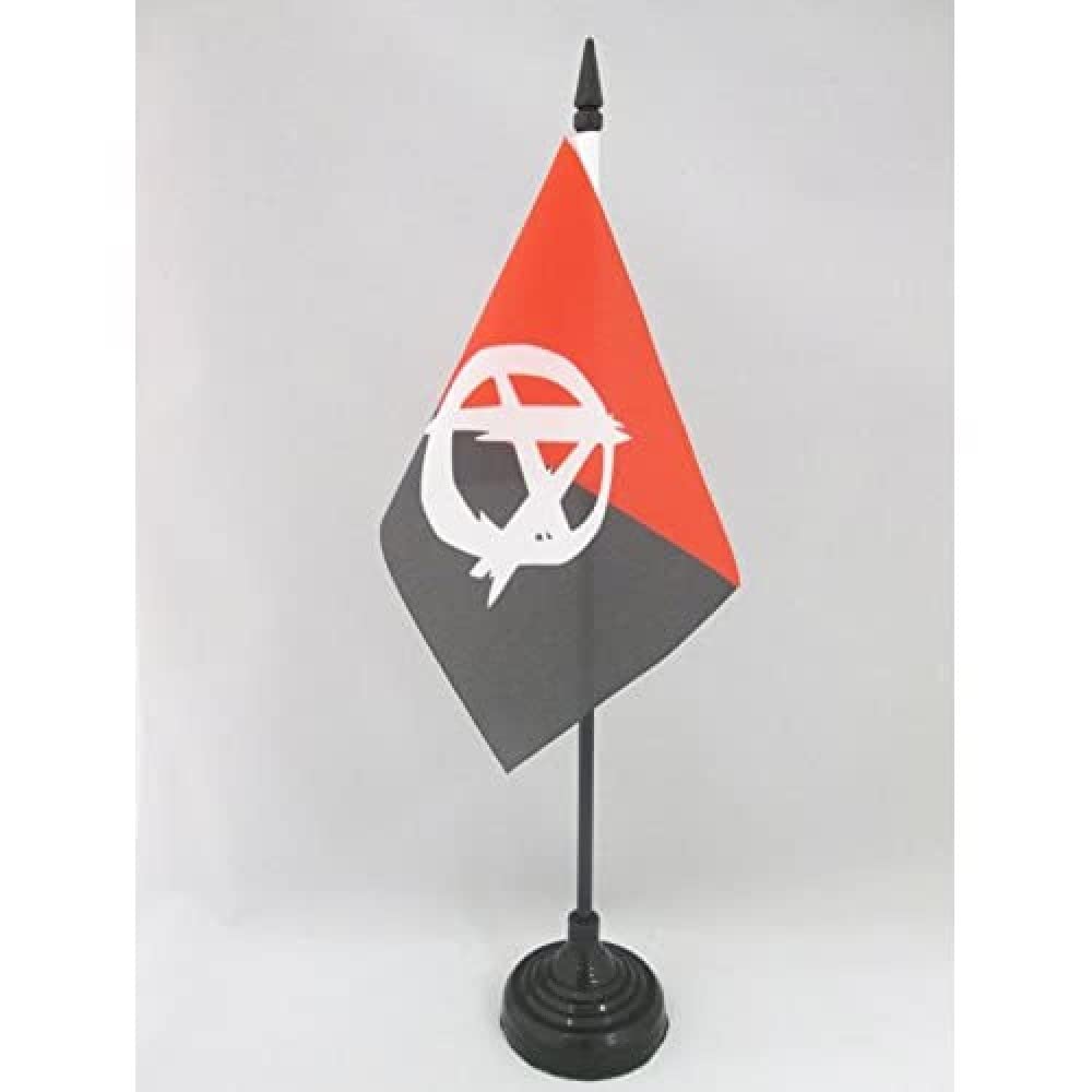 AZ FLAG - Anarcho Syndicalism Movement Anarchist symbol Table Flag 4'' x 6'' - anarcho-syndicalist Office Mini Banner 100% Polyester 15 x 10 cm - Mini Desk Flag with 10'' Pole and Black Plastic Base