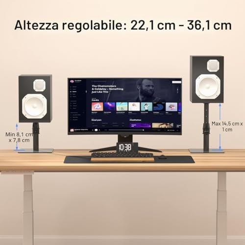 suptek SDM001T 2 Pack Stand-alone Speaker Stand, Adjustable Height and Tilt, Universal Audio Stand for Computer and Library, High Sound, Black