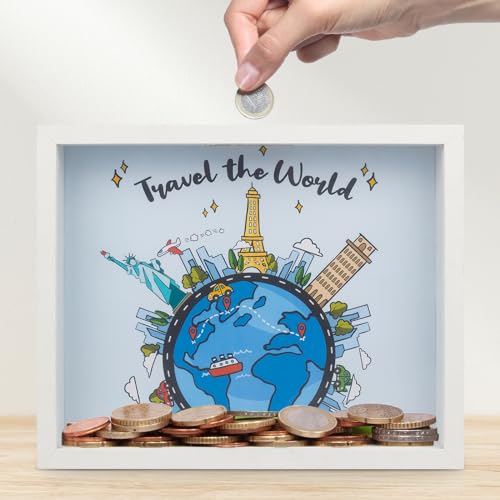 Totofac 3D Bilderrahmen zum Befüllen 27x22 cm, Spardose Weiß Lackierter Holzbilderrahmen, 3D Bilderrahmen Sparbüchse für Hochzeit Taufen Reisen Valentinstag Weihnachten Geldgeschenk