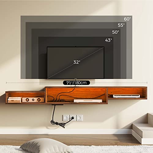 Rolanstar Floating TV Stand with Power Outlet & LED Light, 71" Wall