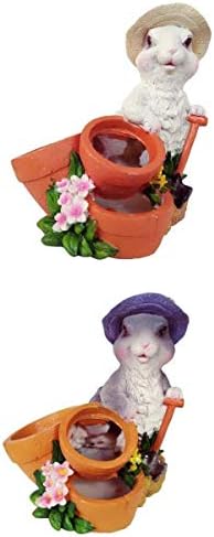 FutuHome Set of 2 Retro Rabbit Animal Resin Planters, Succulent Planters Cactus Flower Plant Pot for Tabletop Decor