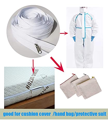 JOSDIOX Zipper by The Yard #3 White Sewing 10 Yard Long Zippers in Continuous,Nylon Coil with 20pcs Zipper Sliders/Pull and 30pcs Stops for Upholstery Sewing