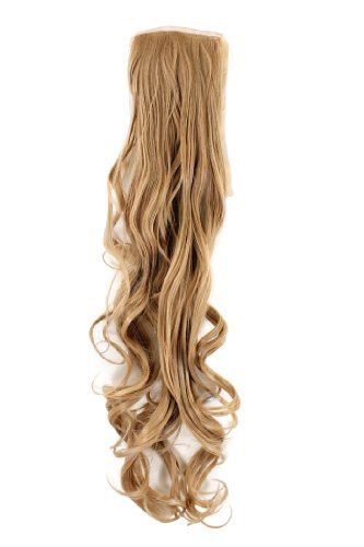 Hairpiece PONYTAIL (comb & ribbon wrap-around system) extension pigtail very long (24 inches) slightly CURLED wavy DARK BLOND YZF-1094HT-18