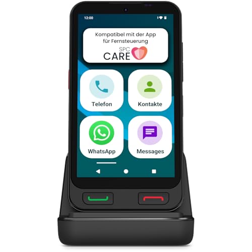 SPC Zeus 2 + Handyhülle | Smartphone für Senioren Kompatible mit App Fernverwaltung und -ortung | Easy-Mode, physische Tasten, XXL-Symbole | 5" Display, Dual-Kamera, 64GB | Ladestation, SOS-Taste