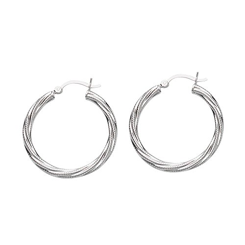 Sterling Silver Spirel Rhodium Hoop Earrings 1 1/4 inch diameter