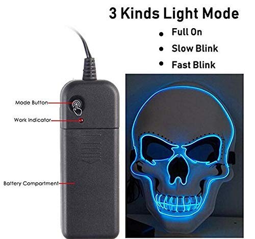 Charlemain Halloween la Maschere, LED Illumina la Maschere,per Halloween Cosplay Feste del Partito Halloween Costume Cranio Luminoso Maschera Piena Maschera
