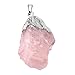 CrystalTears Pink Rose Quartz Irregular Handmade Raw Quartz Healing Crystal Pendant Necklace
