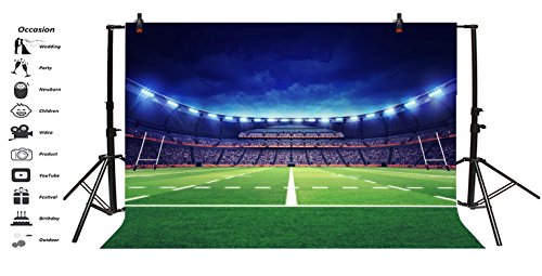 LFEEY 10x8ft Rugby Stadium Backdrop for Photography Illuminated Spectators Green Grass Field Photo Booth Sports Tournament Playground Photo Background for Portrait