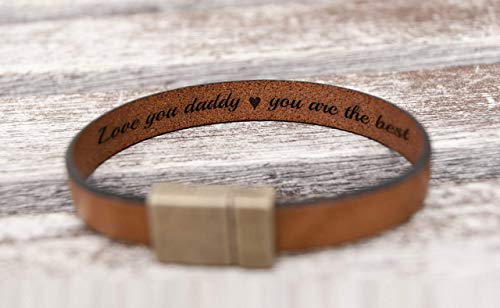 Hidden Secret Message Leather Bracelet Personalized with Custom Quote Date or Coordinates with Strong Hypoallergenic Magnetic Clasp - Thumbnail 6