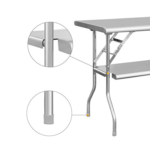 Royal Gourmet Commercial Stainless Steel Double-Shelf Folding Work Table, 48" L x 24" W