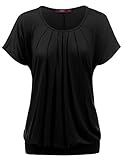 Doublju Basic Short Sleeve Round Neck Drape Loose Fit Top for Women with Plus Size