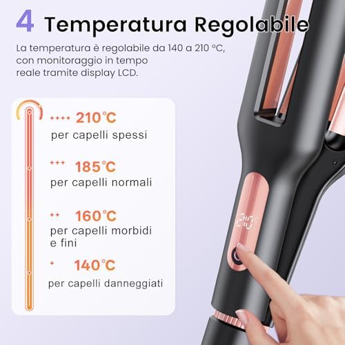 4 In 1 Regolabile Piastra Onde per Capelli, Piastra Beach Waves, Oro Rosa