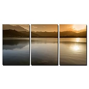 3 Piece Canvas Wall Art - Sunset Over Lac De Codole at Reginu in The Balagne Region of Corsica - Modern Home Art Stretched and Framed Ready to Hang - 16"x24"x3 Panels