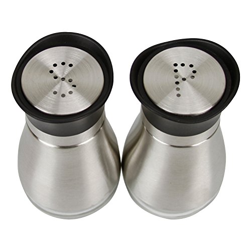 Evelyne GMT-10406 Stainless Steel Glass Bottom Casing Salt and Pepper Shakers Set with Tray and Letter Initial