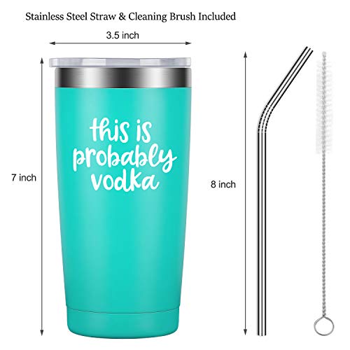 This is Probably Vodka - LEADO 20 oz Stainless Steel Insulated Tumbler with Lid and Straw, Travel Coffee Mug Cup for Hot Cold Drinks, Funny Novelty Gift for Birthday, Valentines, Mother’s Day (Mint)