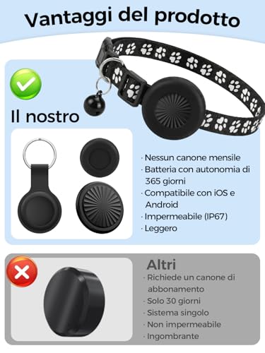 Collare GPS Gatto, GPS per Cani, Localizzatori GPS per Cani e Gatto Compatibile con iOS e Android, Nessun Abbonamento, Cronologia Percorsi 7 Giorni, Tracciamento in Tempo Reale, per Gatti, C-ani, ecc.